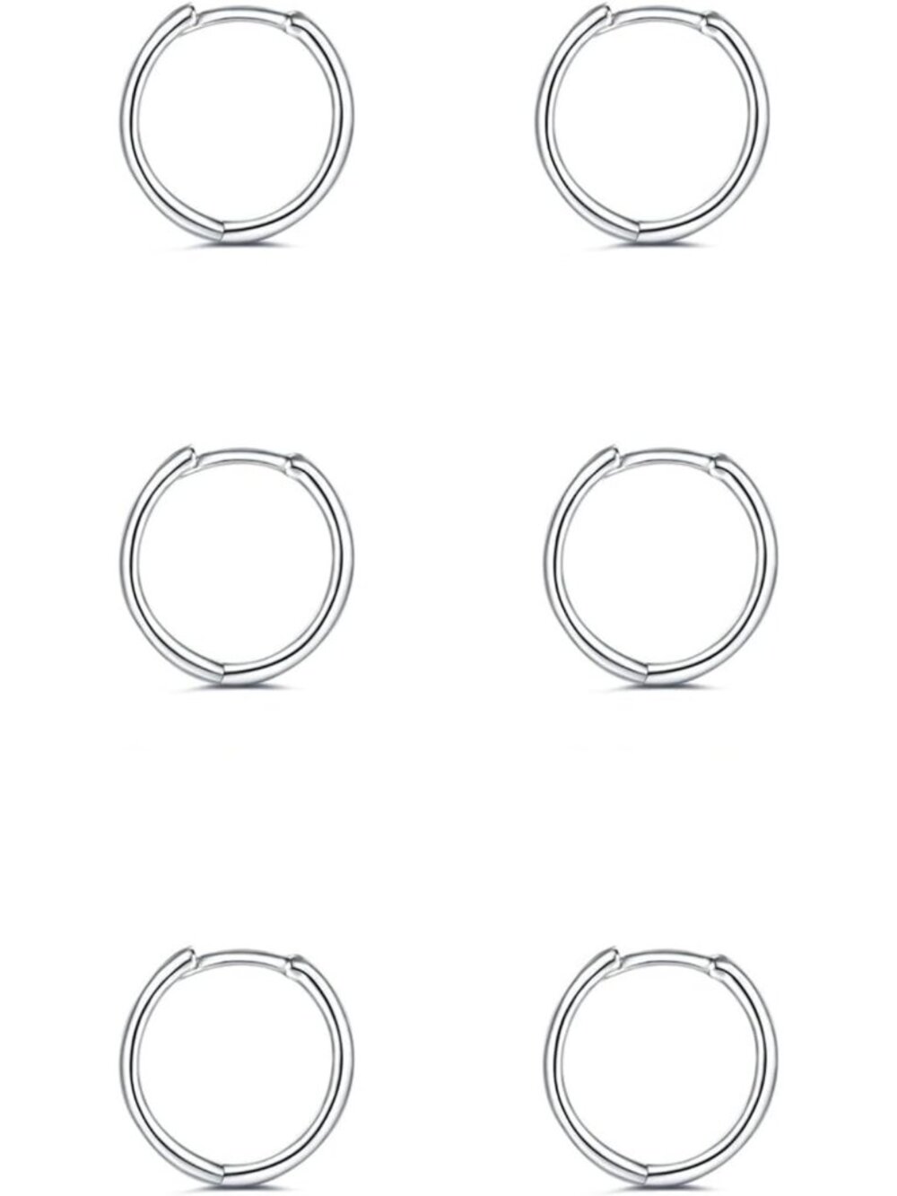 925 Sterling Silver Tiny Huggie Hoop Earrings Set - 14K White Gold Plated